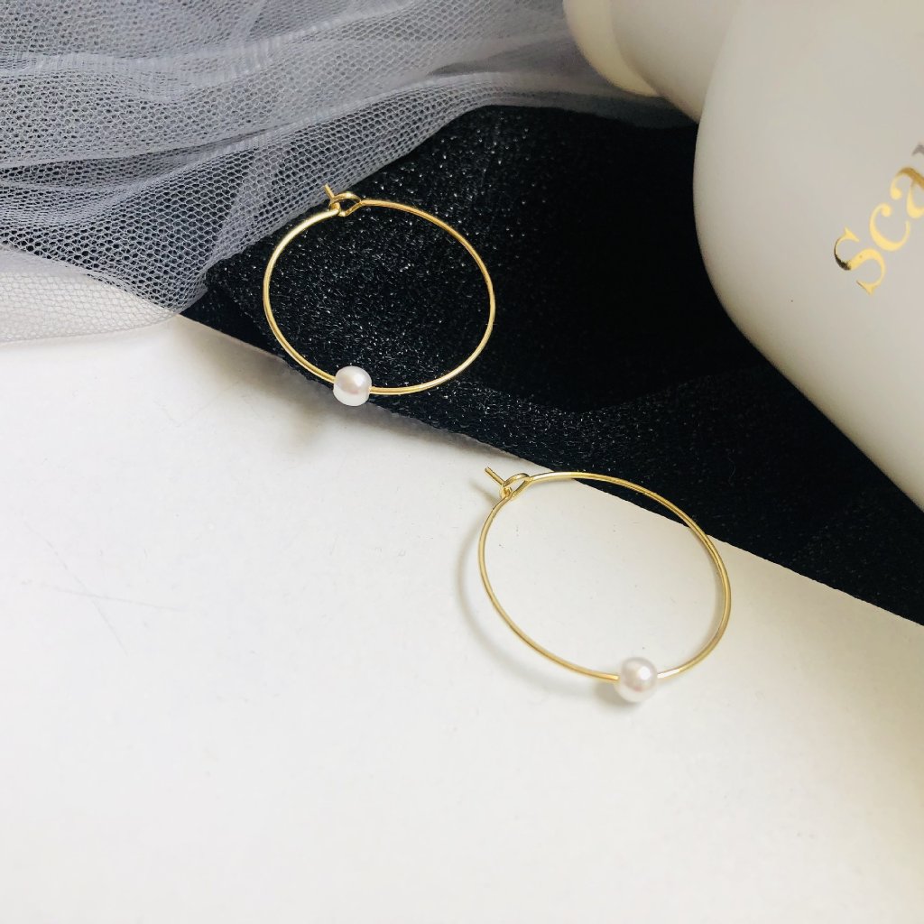 14k Gold Pearl Hoop Earrings